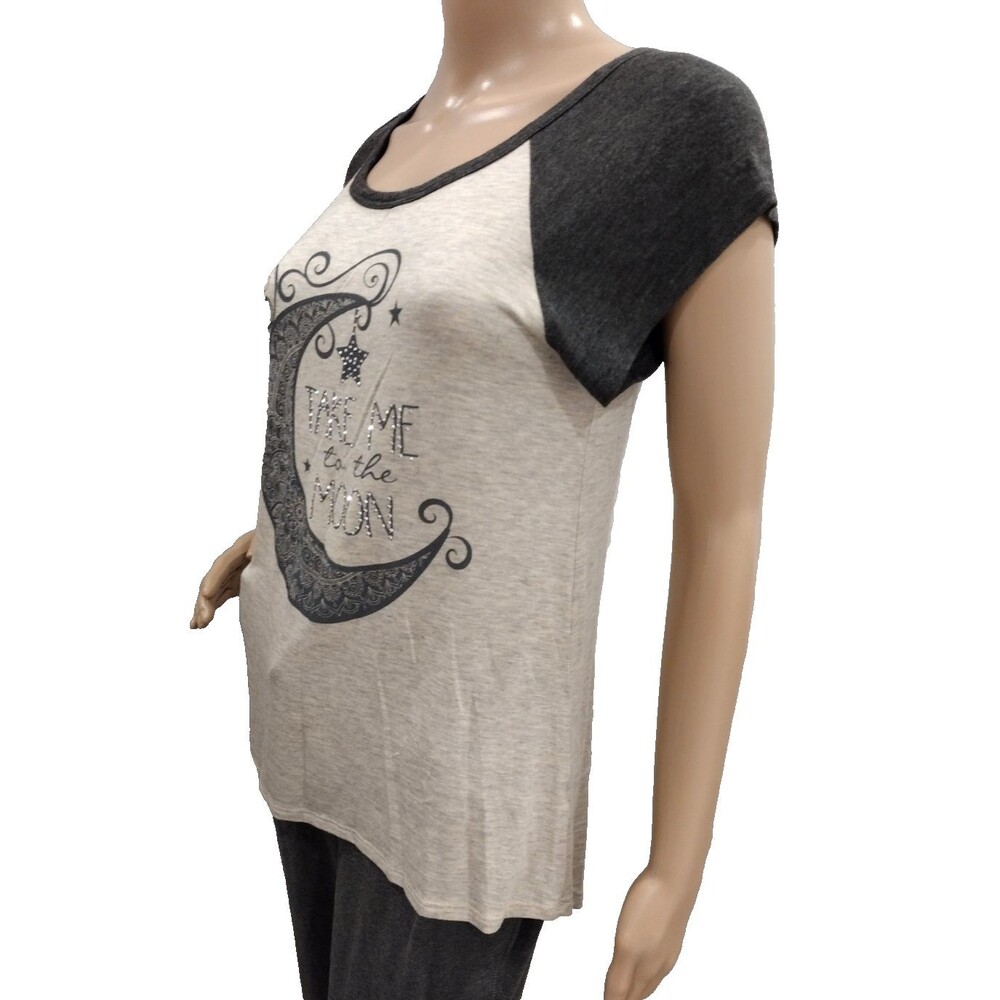 French Pastry Women's Medium Beige Rhinestone 'Take Me To The Moon' Shirt Top - Picture 3 of 6